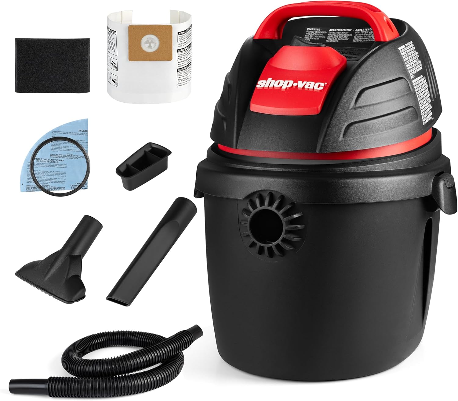 Shop-Vac 9303511 2.5 Gallon Wet Dry Vacuum, 2.5 Peak HP, 1.25 Inch Diameter x 4 Foot Hose, 12 Ft Cord Length, Wall Mounted, Includes Filters, Ideal for Jobsite, Garage, Car & Workshop