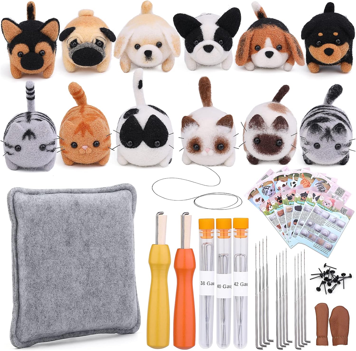 Mayboos Needle Felting Kit,12 Pieces Doll Making Wool Needle Felting Starter Kit with Instruction,Felting Foam Mat and DIY Needle Felting Supply for DIY Craft Animal Home Decoration Birthday Present