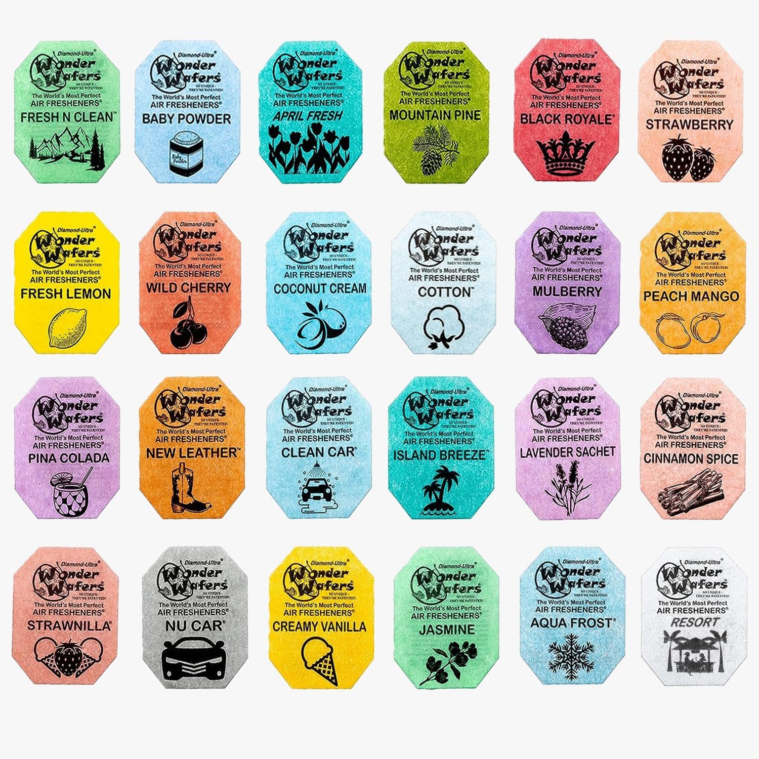 Wonder Wafers Air Freshener Wafers Variety Pack of 24 - Individually Wrapped Car Air Fresheners - 24 Scents Car Fresheners (24 Pack 24 Scents)