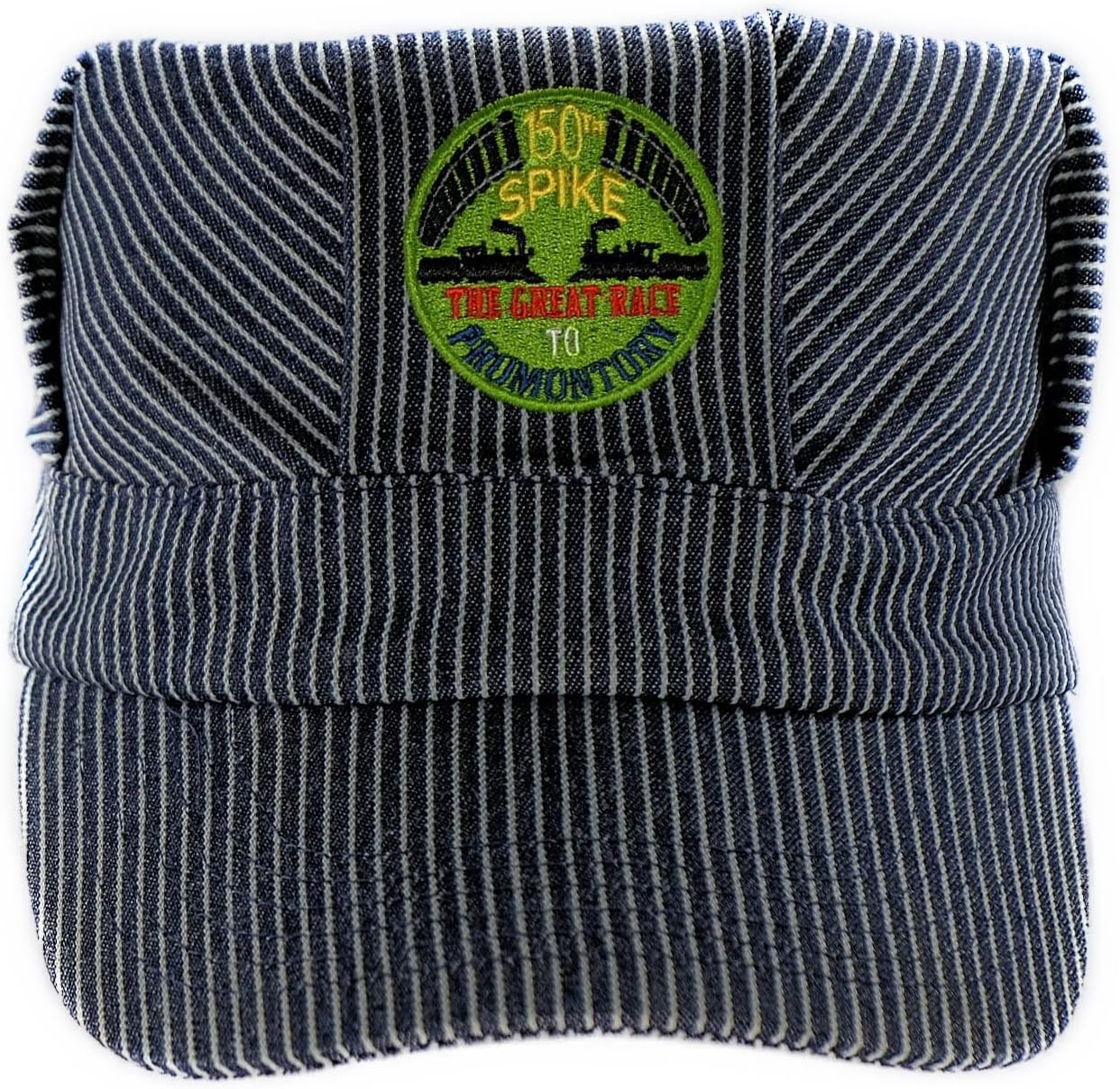 Adult Embroidered Railroad Train Engineer Hat The Great Race to Promontory Point Utah 150 Spike Navy/White