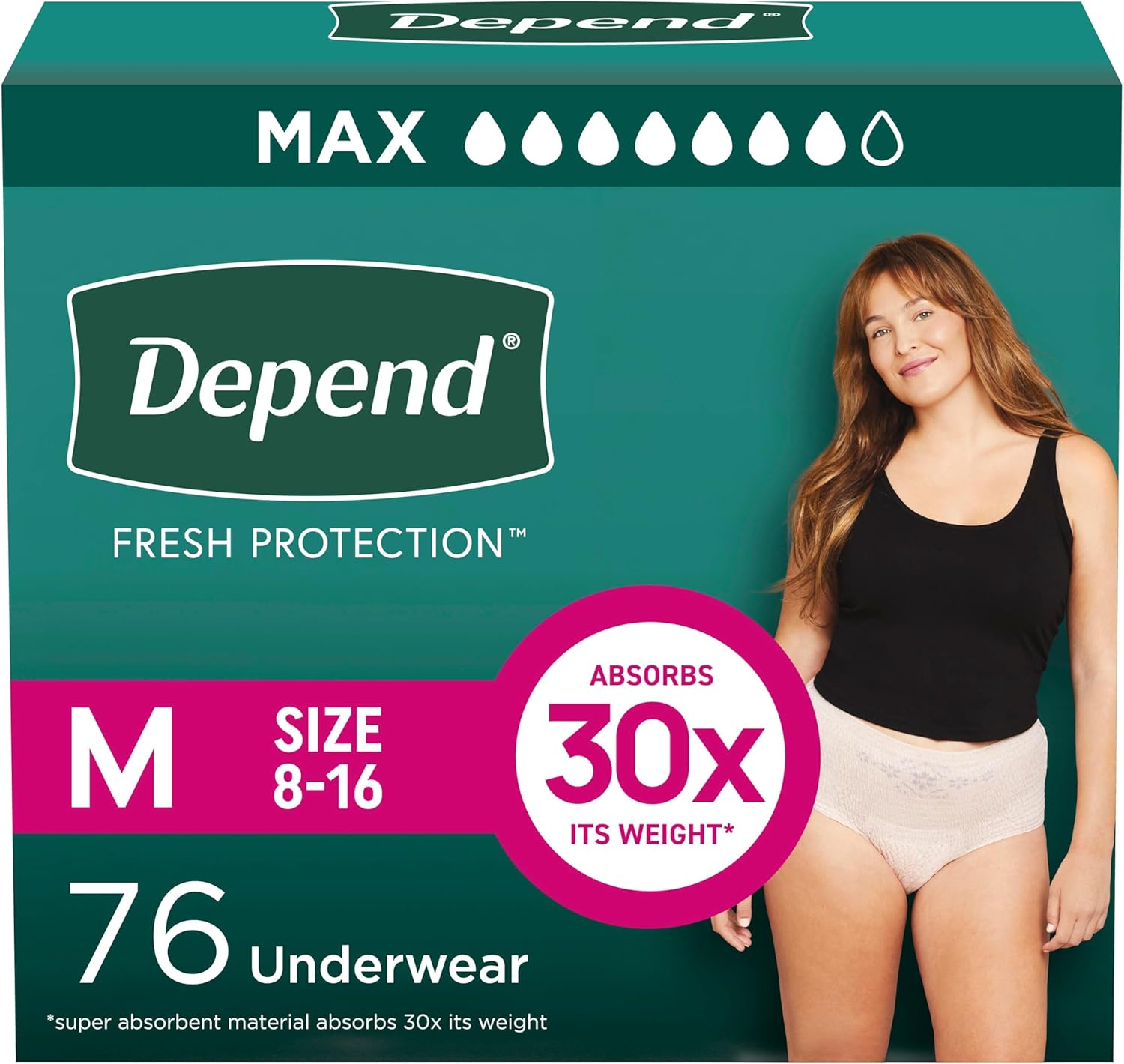 Depend Fresh Protection Adult Incontinence & Postpartum Bladder Leak Underwear for Women, Disposable, Maximum, Medium, Blush, 76 Count (2 Packs of 38), Packaging May Vary