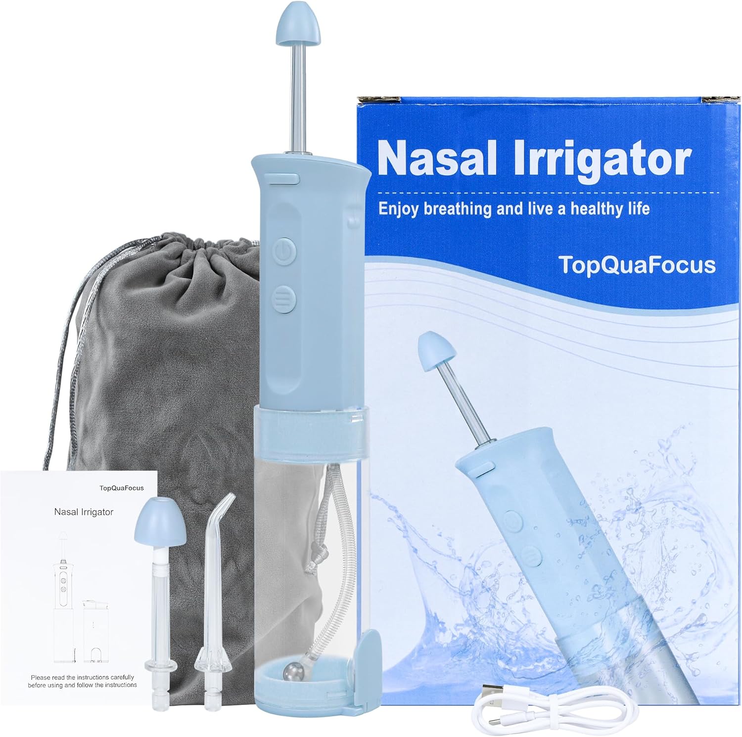 TopQuaFocus Nasal Irrigation Sinus Rinse System Nasal Irrigator with Telescopic Water Tank Neti Pot Combination Versatile Water Flosser Nose Washer 3 Nozzles 3 Modes Nose Cleaner for Adult & Kid