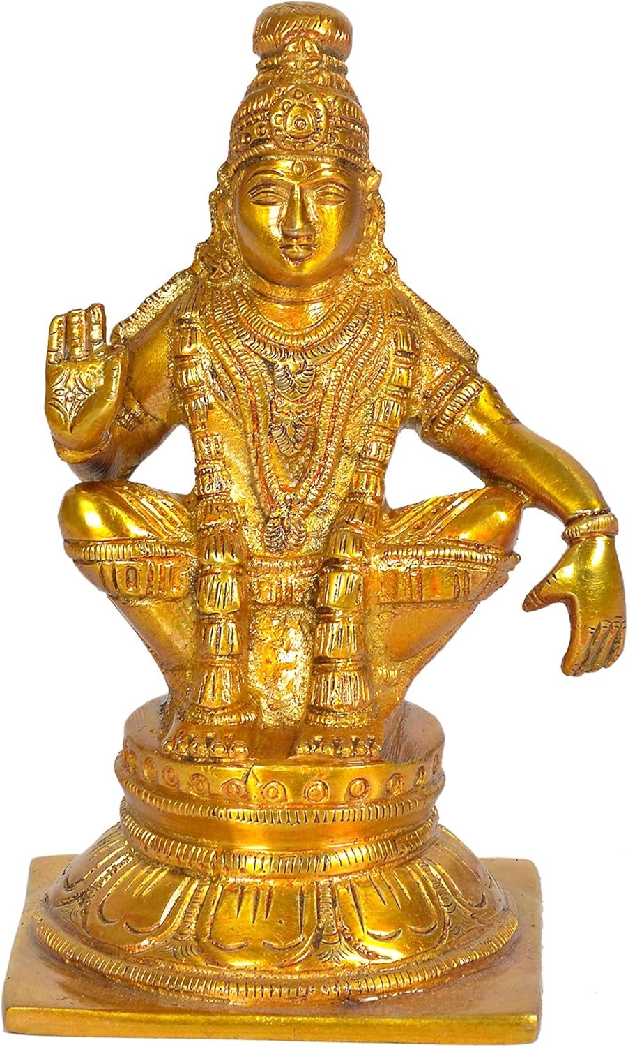 Aakrati Brass Seated Lord Ayyappan fine Brass Statue Idol, Height : 5 inch