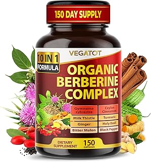 VEGATOT GlucoSavior Berberine Supplement 12,900mg with Ceylon Cinnamon, Bitter Melon, Gymnema - Supports Immune, Heart Health & Gastrointestinal Function - Made in The USA (150 Count (Pack of 1))