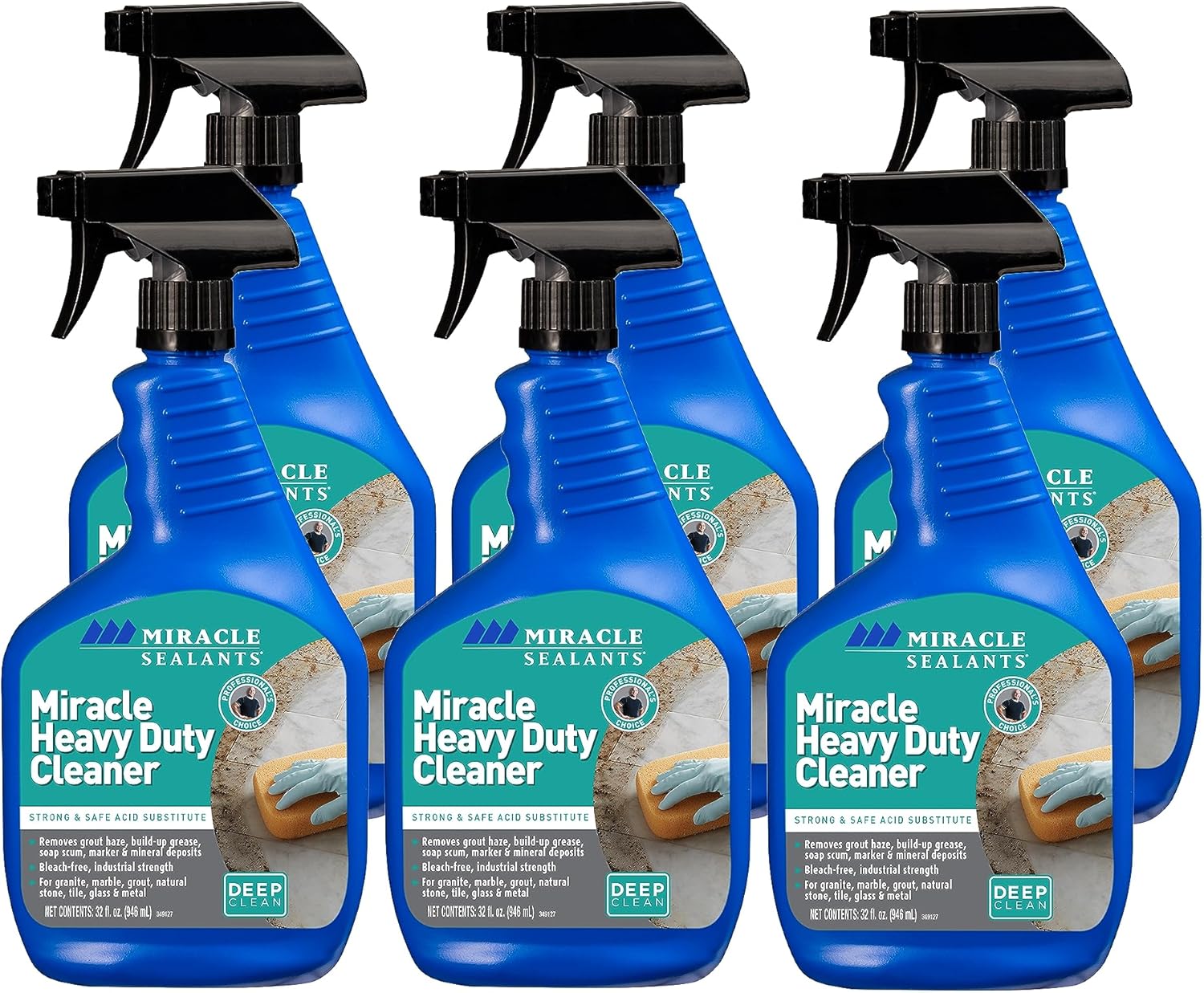 Miracle Sealants Miracle Heavy Duty Tile & Stone Cleaner, Grout Haze Remover, Non-Acidic, 32oz, 6 Pack