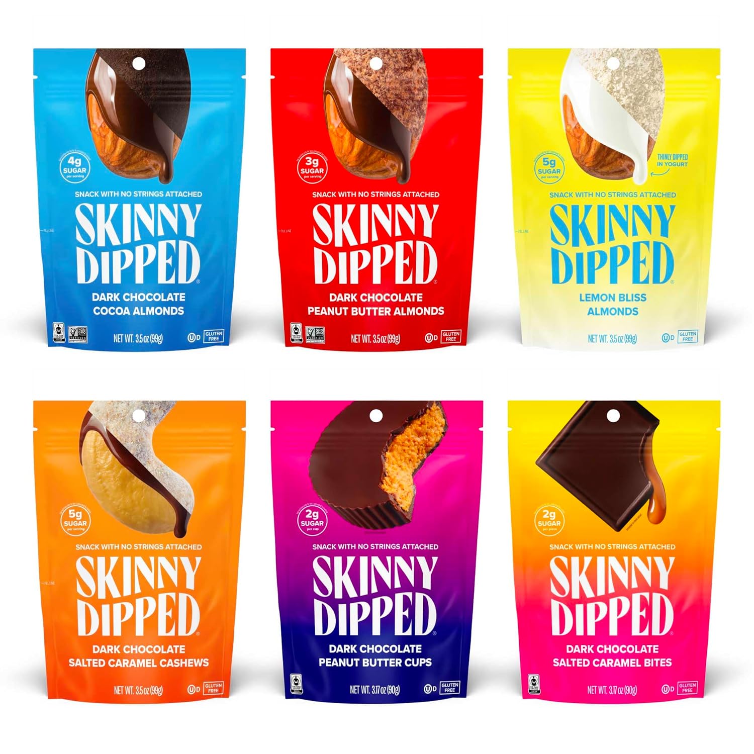 SkinnyDipped Faves Variety Pack, Healthy Snack, Plant Protein, Gluten Free, Pack of 6