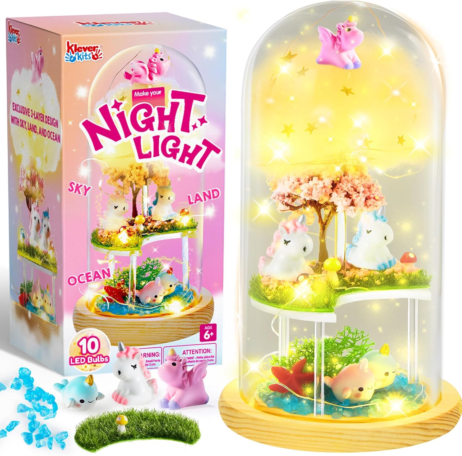 Klever Kits Unicorn Gifts for Girls,Art and Crafts for Kids Age 6 7 8 9 10 11 12,Make Your Own Unicorn Night Light,Girls Toys,Unicorns Terrarium Kit for Kids,Girls Birthday Presents