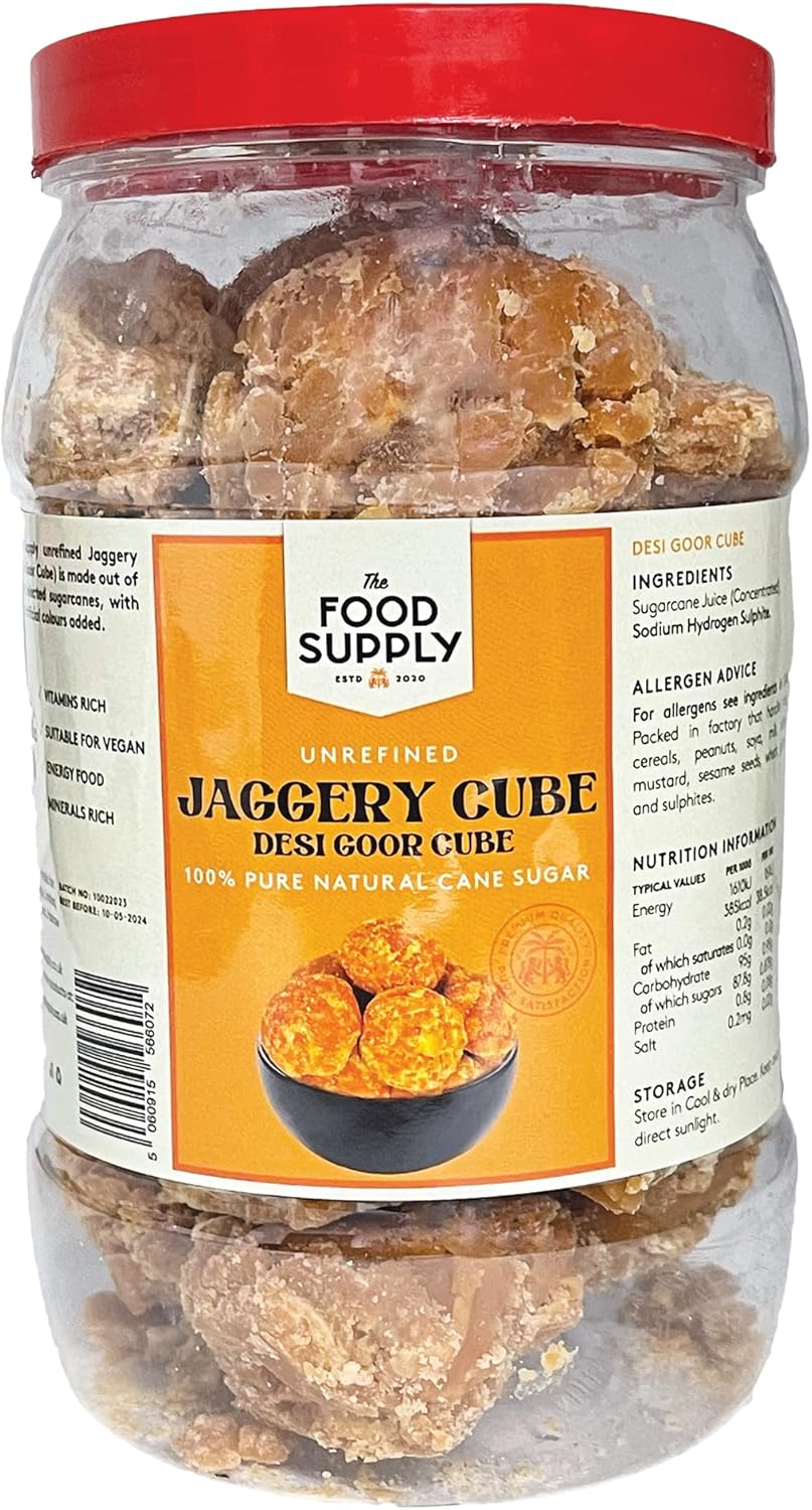 Jaggery, Goor (Cane Sugar) 1kg - Natural Sweetner, Sugar Alternative - Great Natural Replacement for White Sugar - Unrefiened