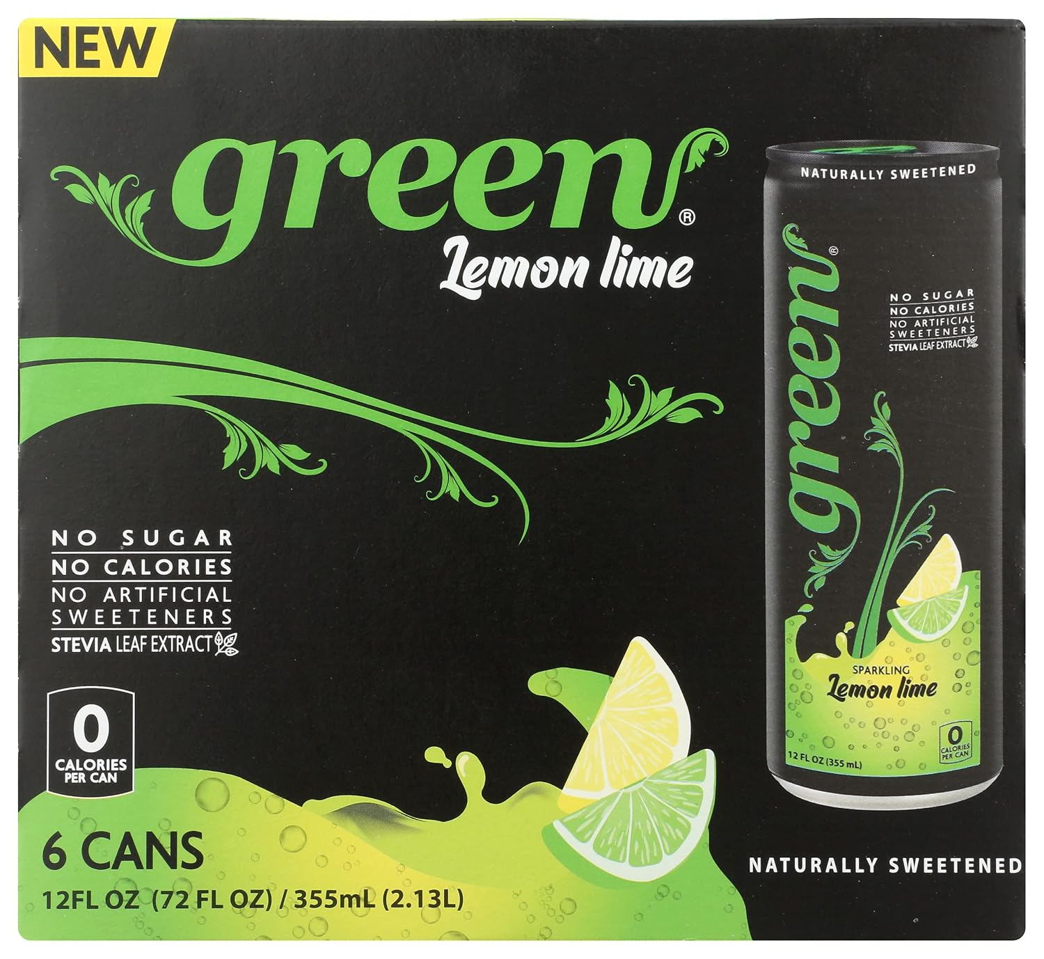 Green Soda Sparkling Lemon Lime with Real Fruit Juice, Naturally Sweetened, No Artificial Sweeteners, Natural Flavors, 66.9 Fluid Ounce (Pack of 4)