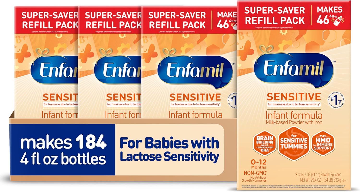 Enfamil Sensitive Baby Formula with DHA, Iron & Prebiotics to help support Brain & Immune Support. Lactose Sensitivity Infant Formula Inspired by Breast Milk, Non-GMO, Powder Refill Box, 117.6 Oz