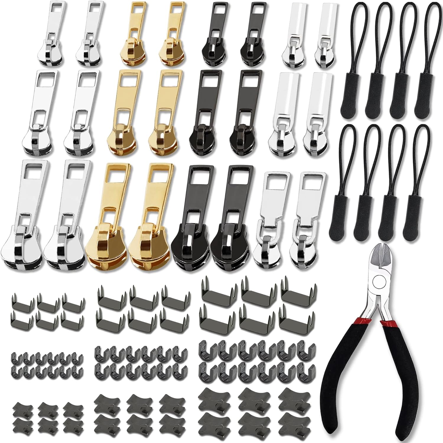 Haraqi Zip Repair Kit(105pcs), Zip Repair Set, Zipper Pull Replacement, Zipper Repair Kit, Universal Zipper Pull Accessories (3 Sizes: #3/5/8)