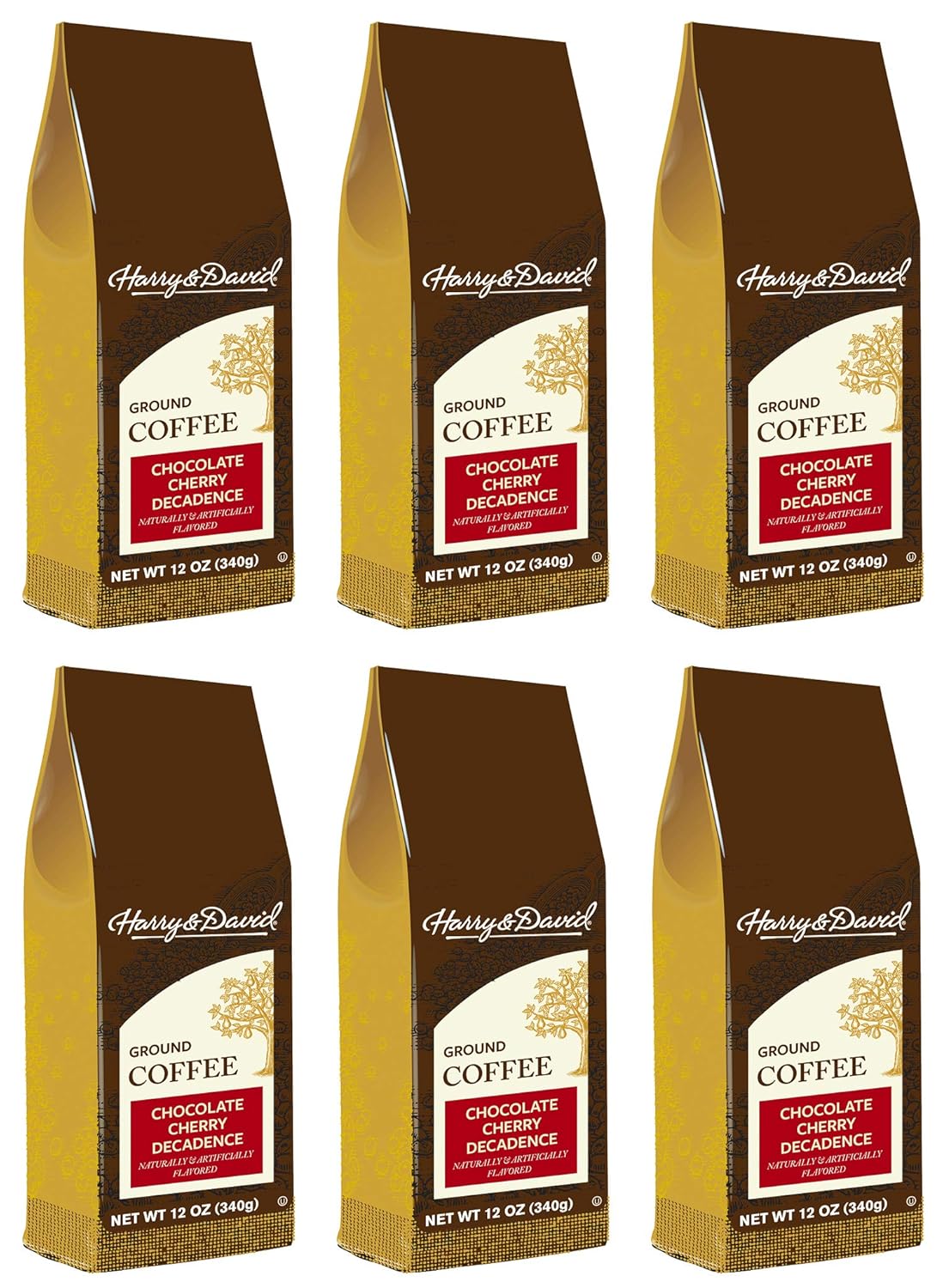 Harry & David Ground Coffee, Chocolate Cherry Decadence, 6 bags 12 oz each Medium Roast