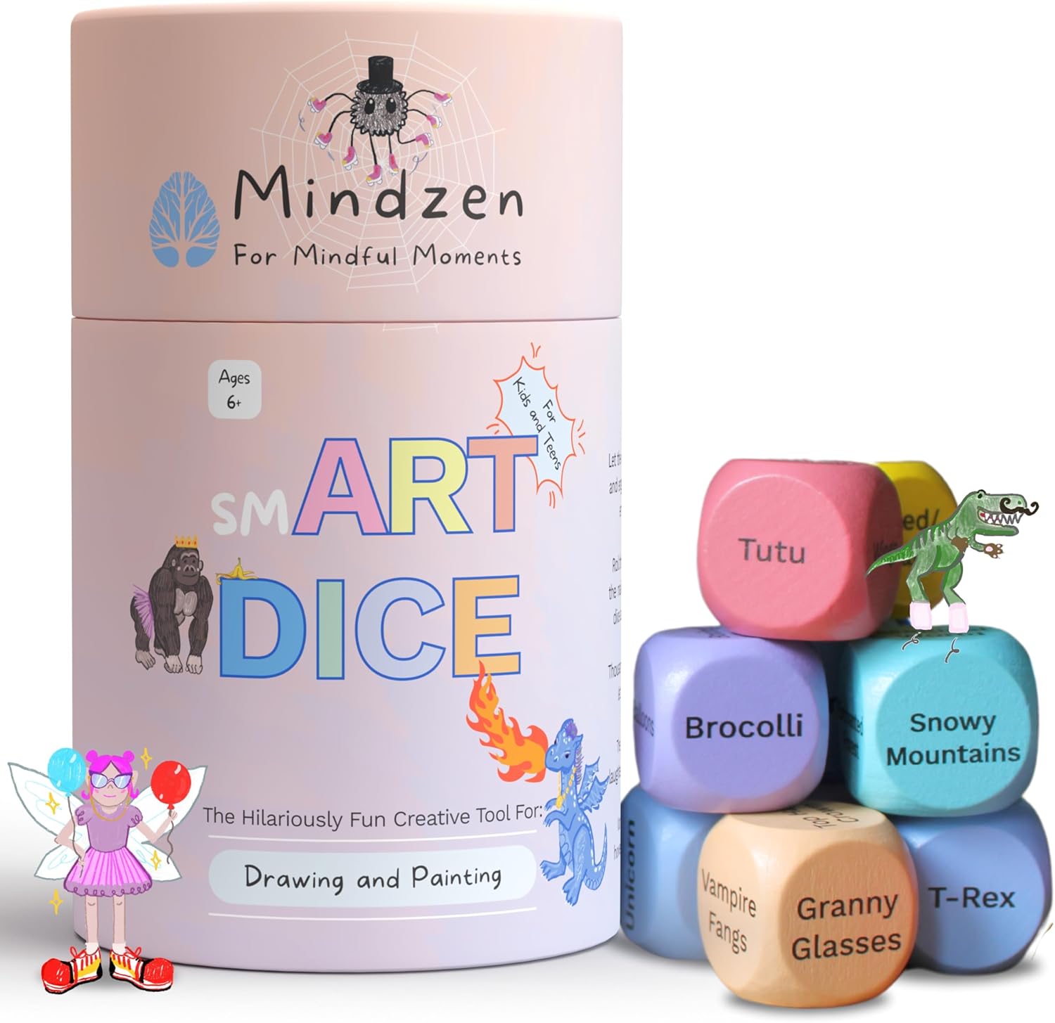 MINDZEN sm-Art DICE Drawing & Painting Game for Kids & Teens | Hilariously Fun Arts & Crafts Activity Kit | Set of 9 Dice to Spark Endless Creativity | Gift Ideas for Kids & Teachers | 1+Players