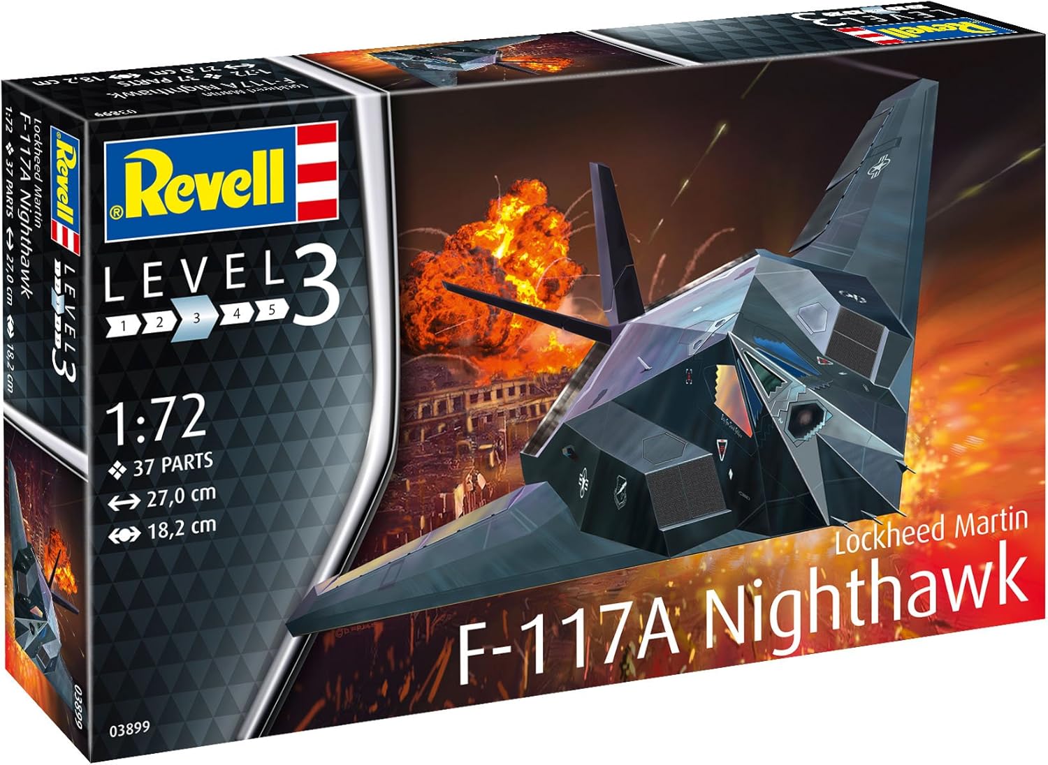 Revell 03899 Lockheed Martin F-117A Nighthawk Stealth Fighter 1:72 Scale Unbuilt/Unpainted Plastic Model Kit, US Armies, black / black