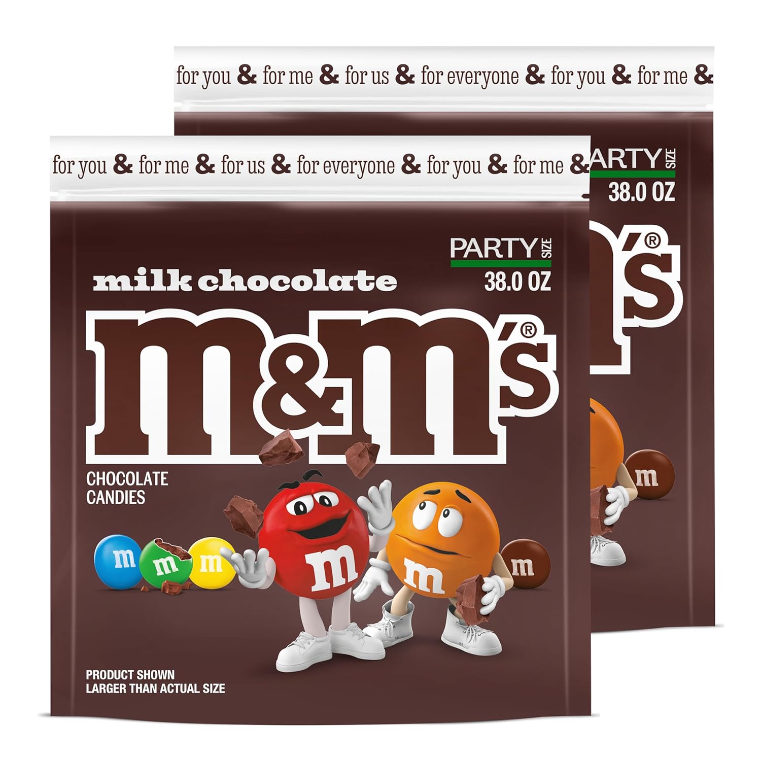 M&M'S Milk Chocolate Candy, Party Size, 38 oz Bag (Pack of 2)