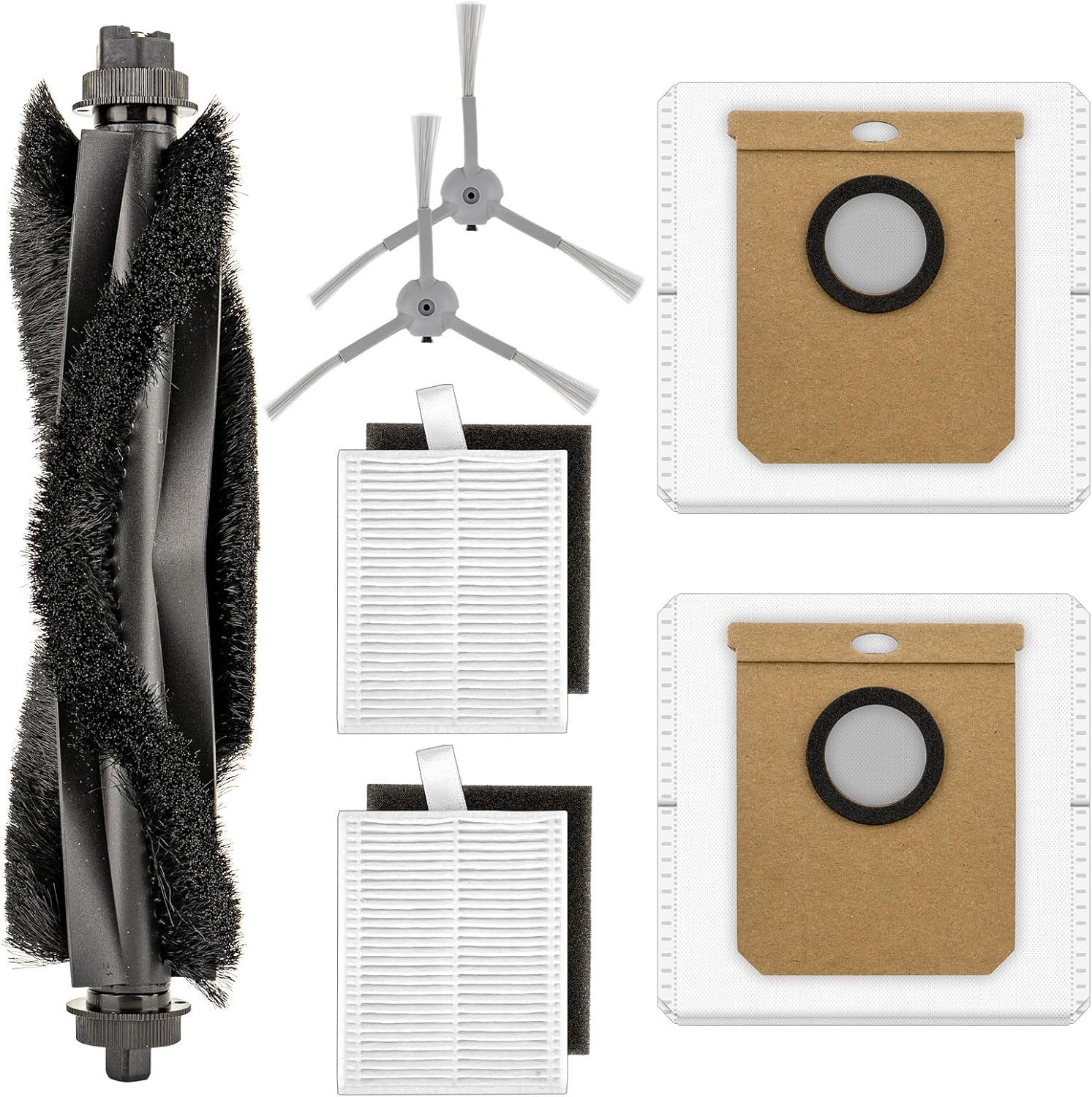 (7 Pieces) Replacement Parts Compatible with Eufy L60, L60 Hybrid, L60 SES, L50 SES, L50 Series Robot Vacuum, Accessories Kit, 1 Roller Brush, 2 HEPA & Foam Filters, 2 Side Brushes, 2 Dust Bags