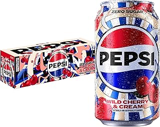 Pepsi Zero Sugar Cola Soda Pop, Wild Cherry & Cream, 12 fl oz Cans (12 Pack), Zero Calories, Zero Sugar