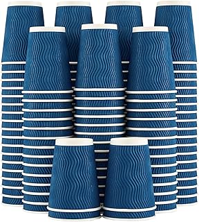 Lamosi 12 oz Coffee Cups - 120 Pack, Insulated Corrugated Disposable Paper Cups 12 oz, Kraft Ripple Wall Cups for Hot Beverage or Cold Drinks (Navy)