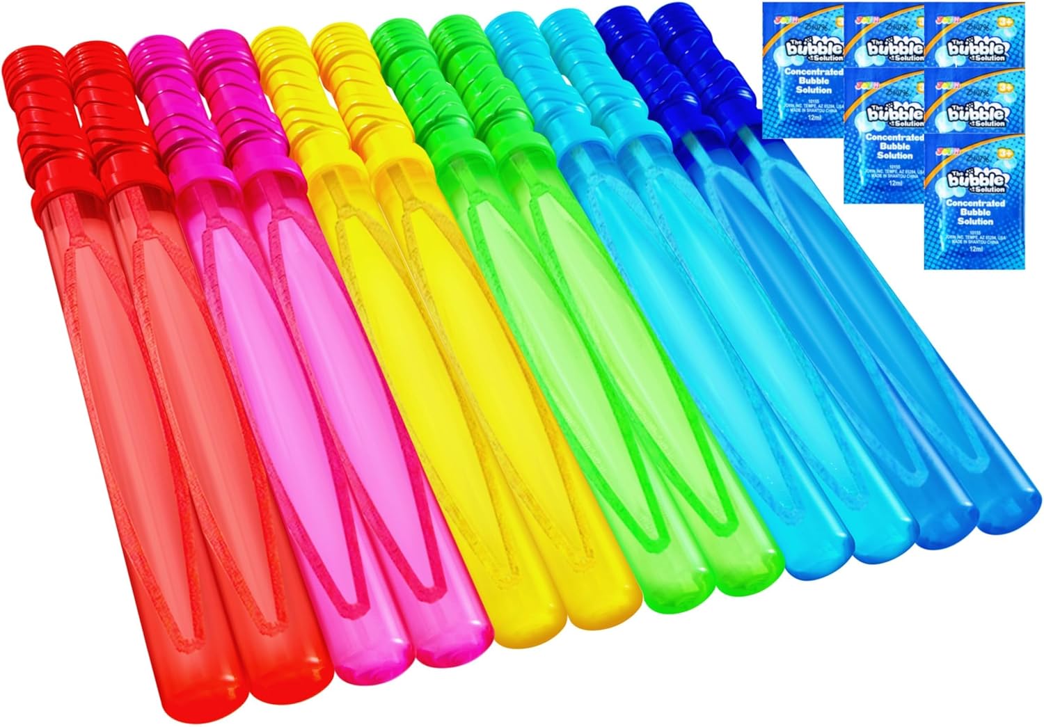 JOYIN 12 Pack 14.6''/37cm Big Bubble Wands for Kids, Bubble Swords with 12*12ml Concentrated Bubble Solution Refill, Bubbles Party Bag Fillers, Super Value Pack of Summer Party Favor, Outdoor Activity