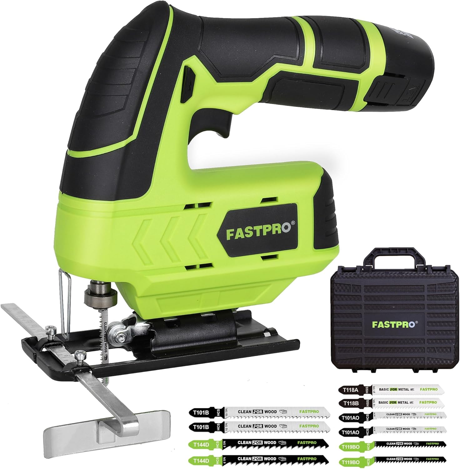 FASTPRO 12V Cordless Jig Saw Kit, Electric Jigsaw with 10pcs Blades & Edge Guide, Included 1.5 Ah Battery, Charger and Storage Case
