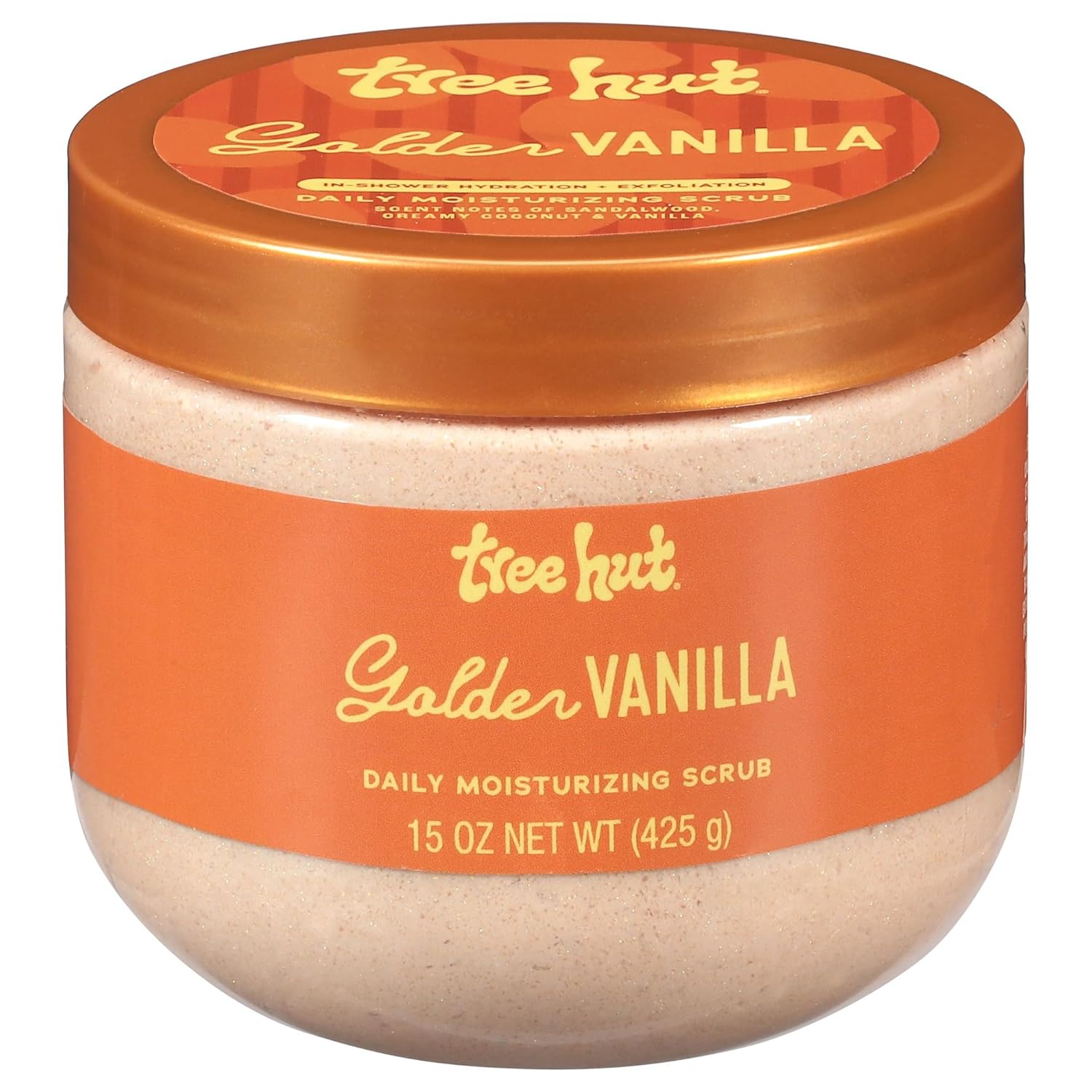 Tree Hut Golden Vanilla Daily Moisturizing Scrub, Gentle Exfoliating, Hydrating & Nourishing Whipped Body Scrub with Shea Butter, Hydrated Silica, Smooth & Soften Skin, Body Polish, 15 oz