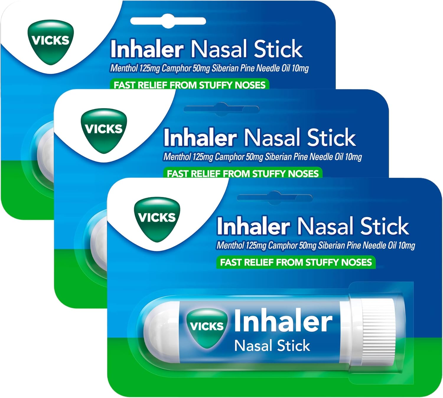 Vicks Inhaler for Cold and Cough, Fast Relief from A Stuffy Nose, Decongestant for Blocked Nose, with Menthol, Camphor & Pine Needle Oil, for Adults & Children Over 6 Years (Pack of 3)