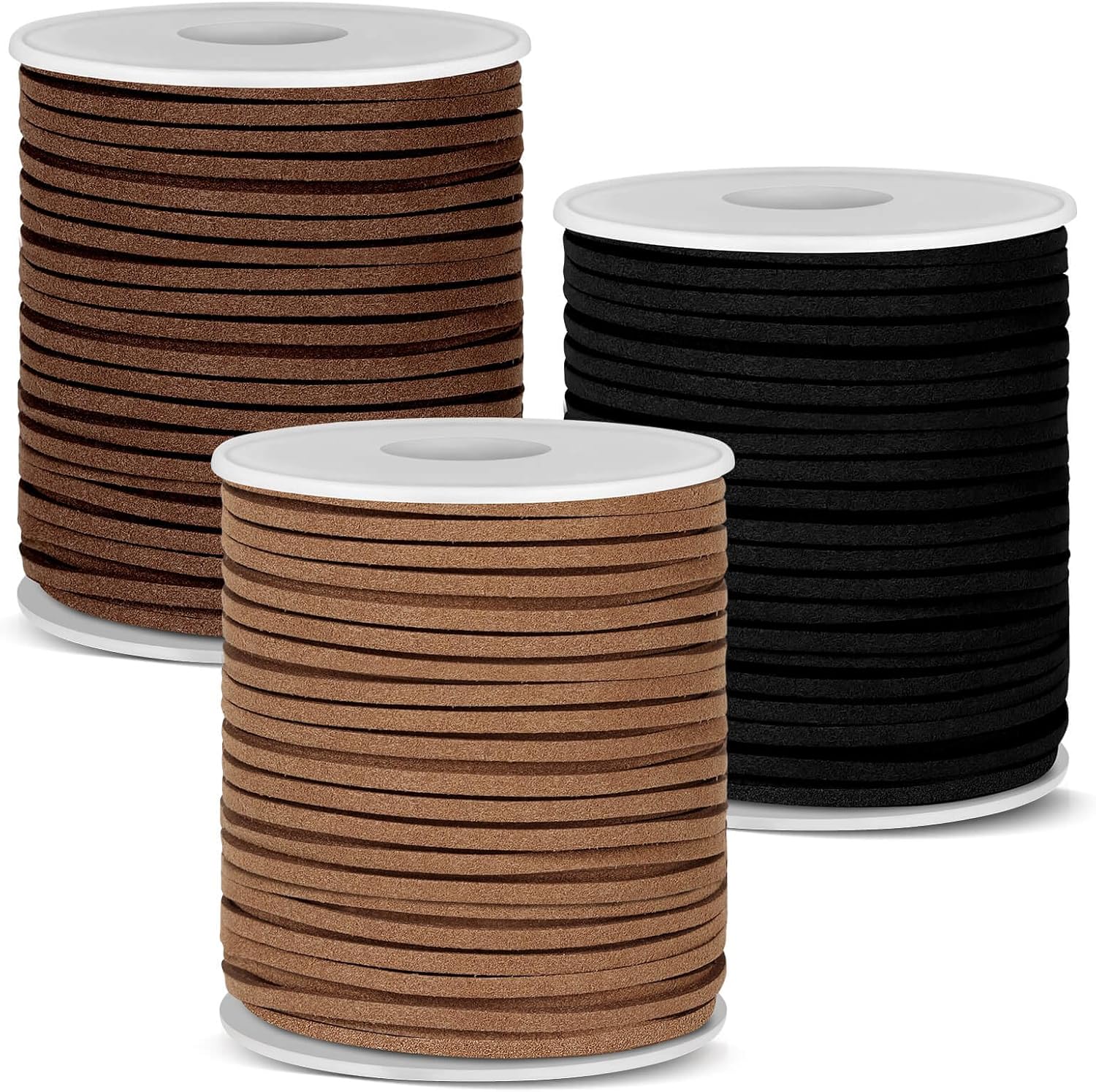 Anezus 3 Rolls Flat Leather String Cord, Suede Ribbon for Jewelry Making, Leather Twine for Crafts, Thin Leather Shoe Laces for Boots, Faux Leather Strips for Bracelets, Necklaces