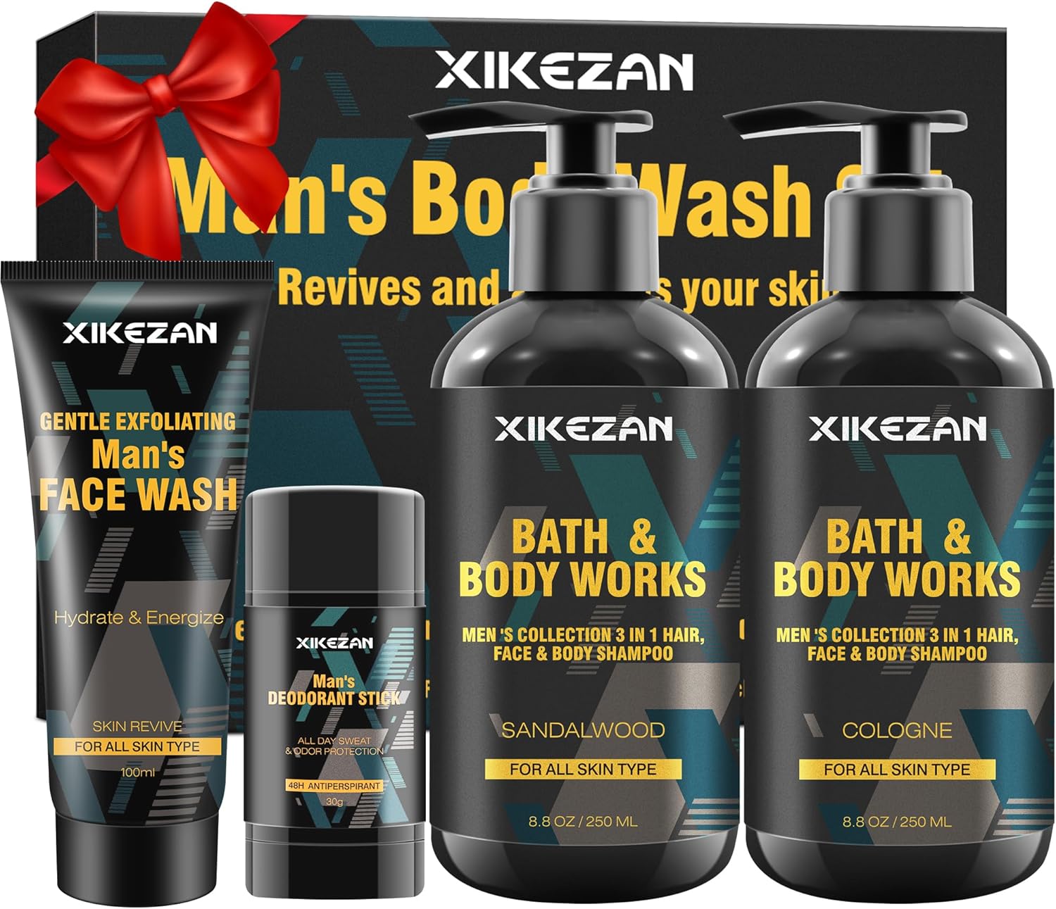 Gifts for Men,Mens Body Wash Gift Set Cleansing & Hydrating Skin w/Face Wash,Deodorant,Sandalwood & Cologne 3 in 1 Hair,Face & Body Wash,Mens Stocking Stuffers Christmas Gifts for Men Him Dad Husband
