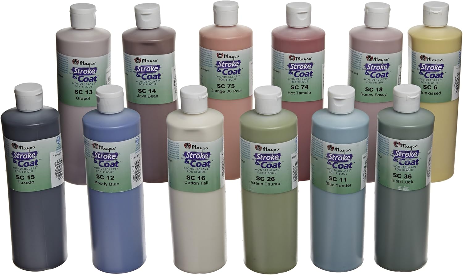 Mayco Stroke & Coat Wonderglaze Glaze Set A, Assorted Colors, Set of 12 Pints - SCKT1P