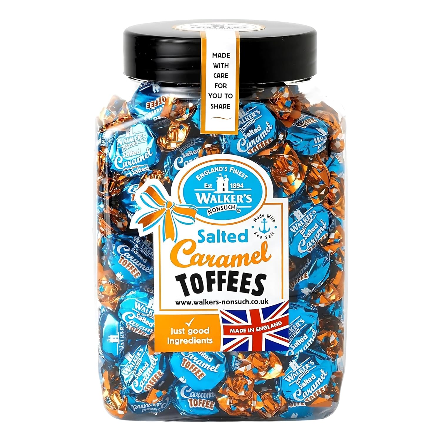 Walkers Nonsuch Salted Caramel Toffees Jar 1.25kg (44.09 Oz) – Traditional British Candy – Sweet and Salty Caramel Toffee Individually Wrapped – Imported UK Gourmet Milk & Butter Candy Gift Pack