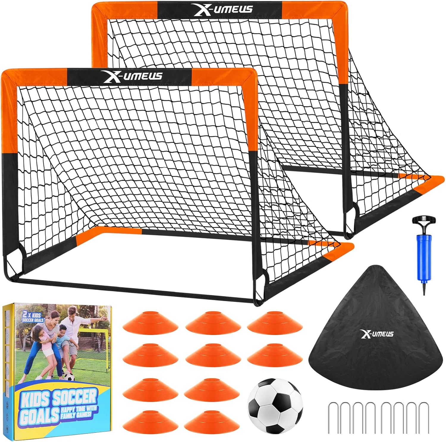 Kids Soccer Goals for Backyard Set of 2, 4 x 3 ft/6 x 4 Toddler Soccer Goal Training Equipment with Soccer Ball, Cones, Pop Up Soccer Net for Kids Age 3-5 4-6 6-8 8-12 10-12 Outdoor Games Sports Gifts