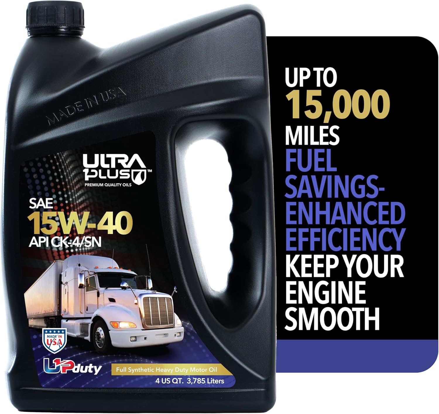 Ultra 1Plus SAE 15W-40 Full Synthetic Heavy-Duty Diesel Engine Oil - 15W 40 Motor Oil API CK-4/SN (1 Gallon)