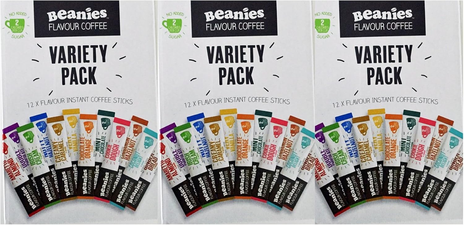 3 x 12 Flavoured Coffee sachets/ sticks - variety pack - Beanies