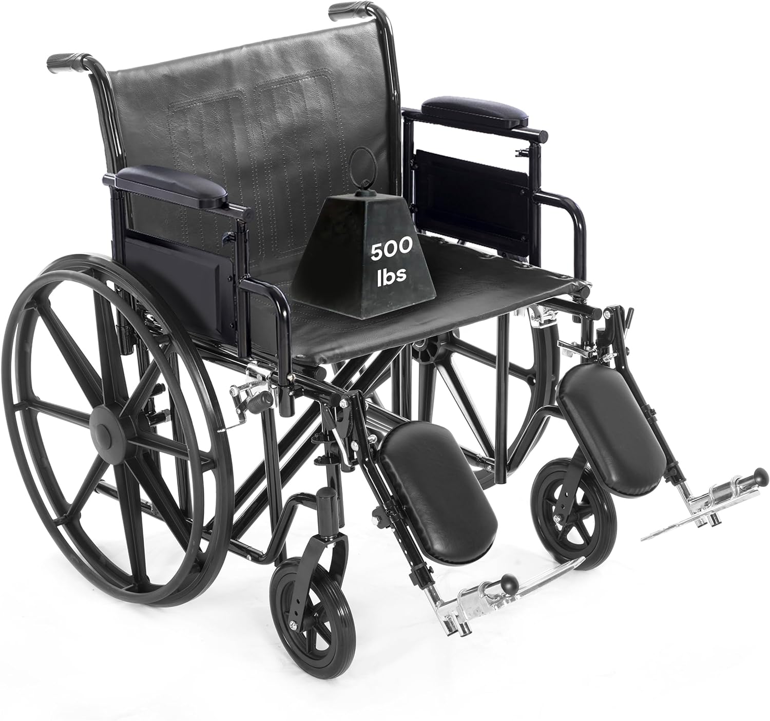 Heavy Duty Bariatric Wheelchair for Adults - Black - Removable Desk Arms and Elevated Leg Rests - Adjustable Standard and Hemi Height - K7 (22" Seat Width)
