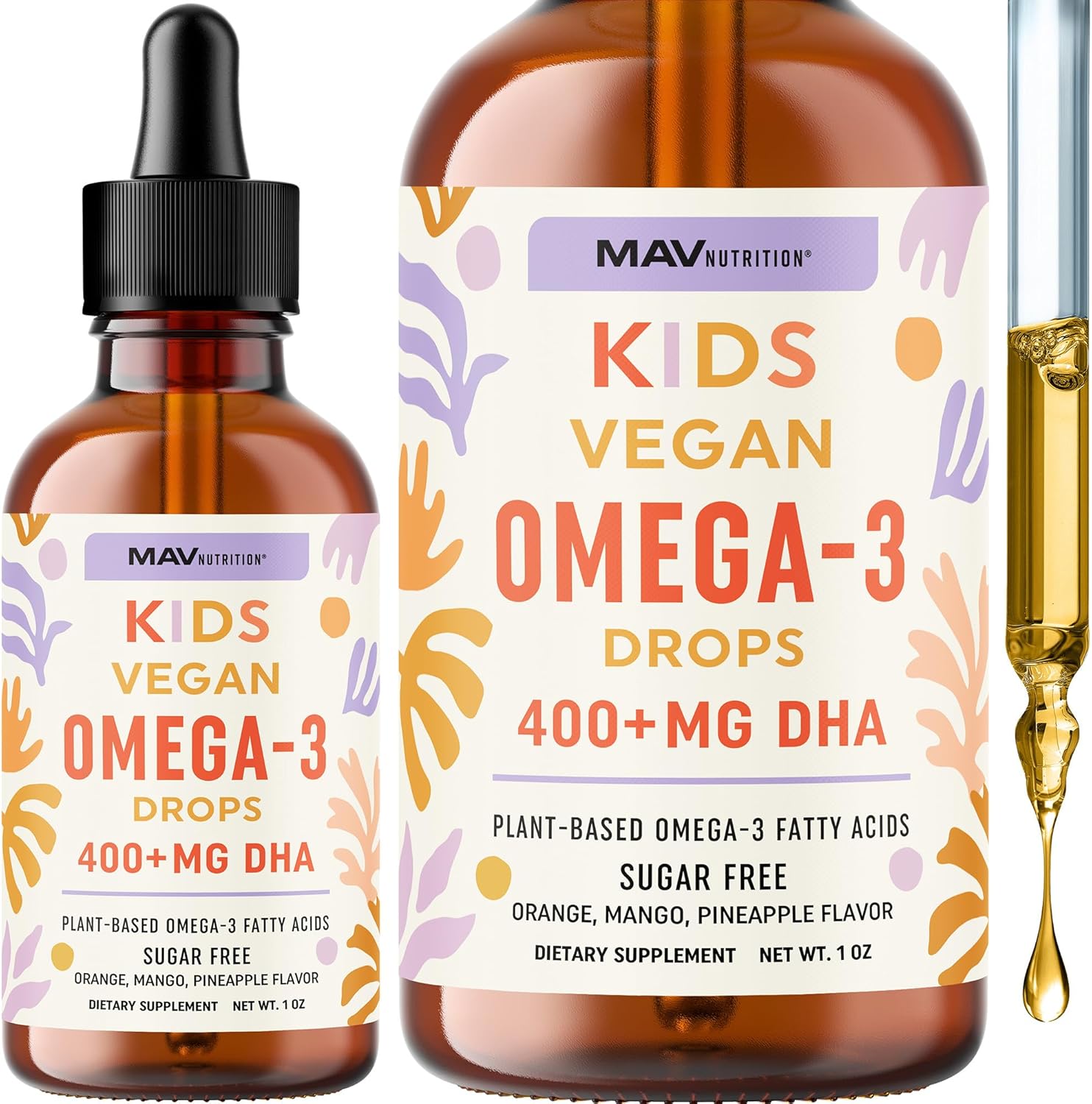 Vegan Omega 3 Liquid Drops for Kids with Algae Oil & Vegan DHA | Fruit Flavor | Immune, Eye, and Brain Support for Children Age 2+ | Omega 3 | Non-GMO, Third-Party Tested | 1 Fl Oz, 30 Servings