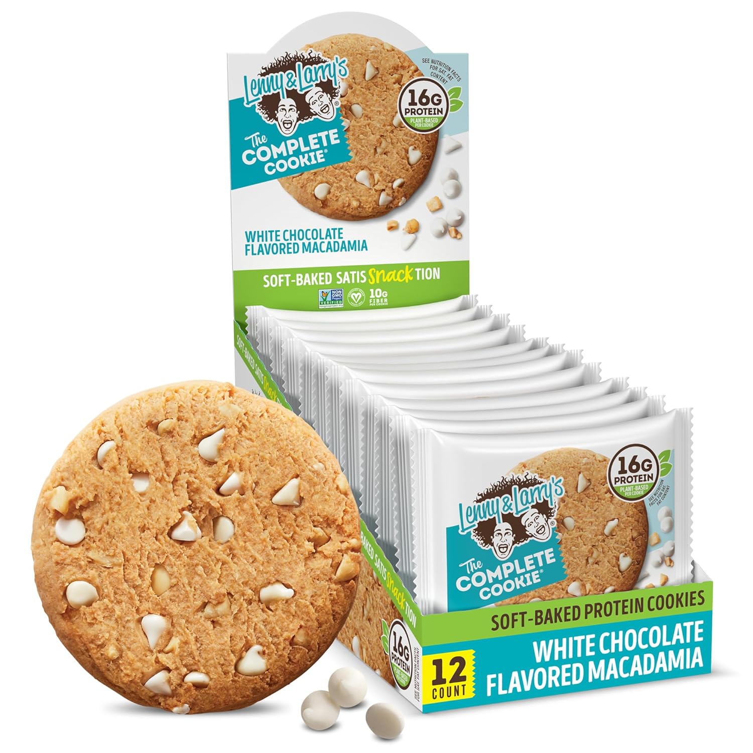 Lenny & Larry's The Complete Cookie, White Chocolate Flavored Macadamia, Soft Baked, 16g Plant Protein, Vegan, Non-GMO, 4 Ounce Cookie (Pack of 12)