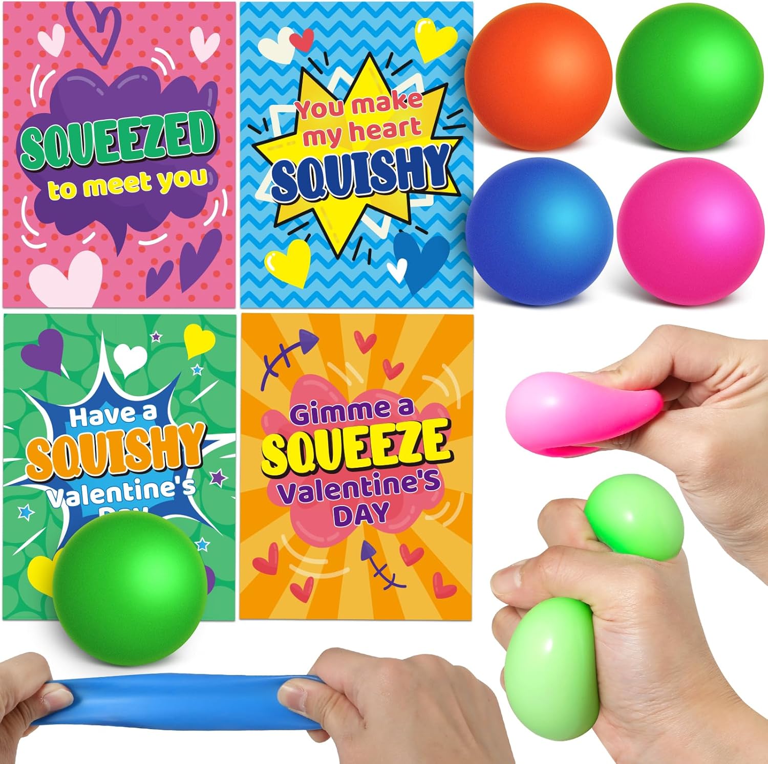 Letapapa 28 PACK Valentines Cards with Stress Toys