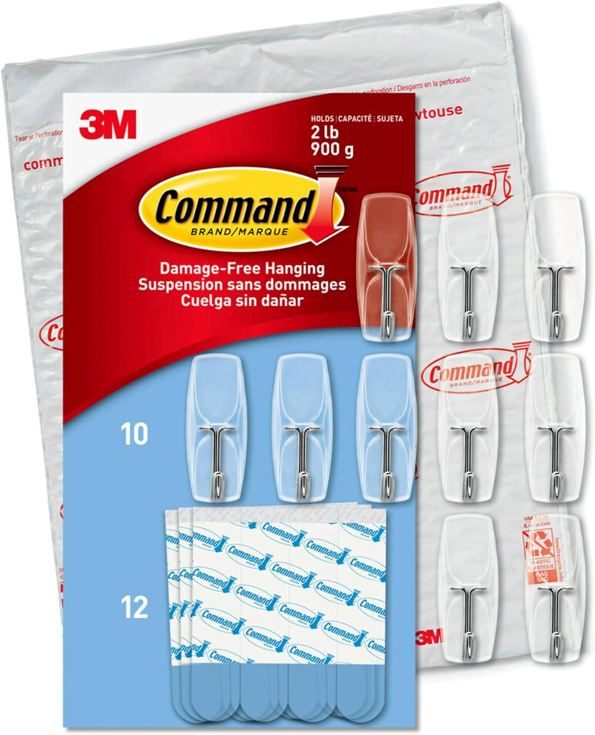 Command Medium Clear Wire Toggle Hooks,10 Wall Hooks and 12 Command Strips, Damage-Free Hanging with Adhesive, Great for Hanging, Organization and Storage, Holds up to 2 lb