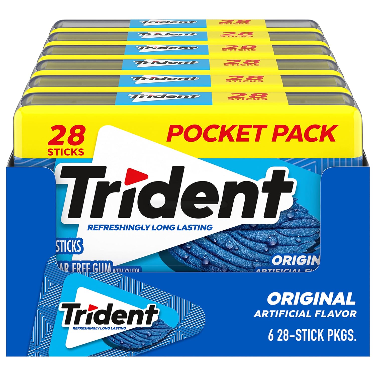 Trident Original Sugar-Free Chewing Gum, 6 Packs of 28 Pieces (168 Total)
