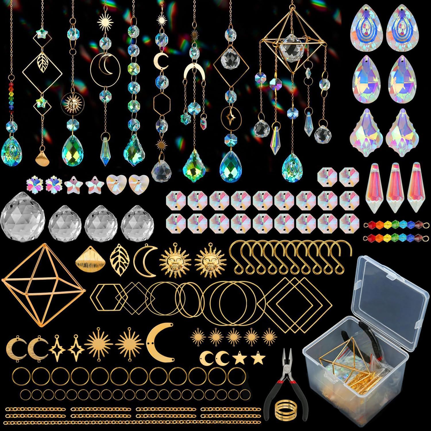 Acidea DIY Sun Catchers, 400 pcs Suncatchers Making Supplies Kit for Adults, Crystals Crafts Prism Hanging Decorative Rainbow Maker for Windows Indoor Outdoor Christmas Birthday Home Decor