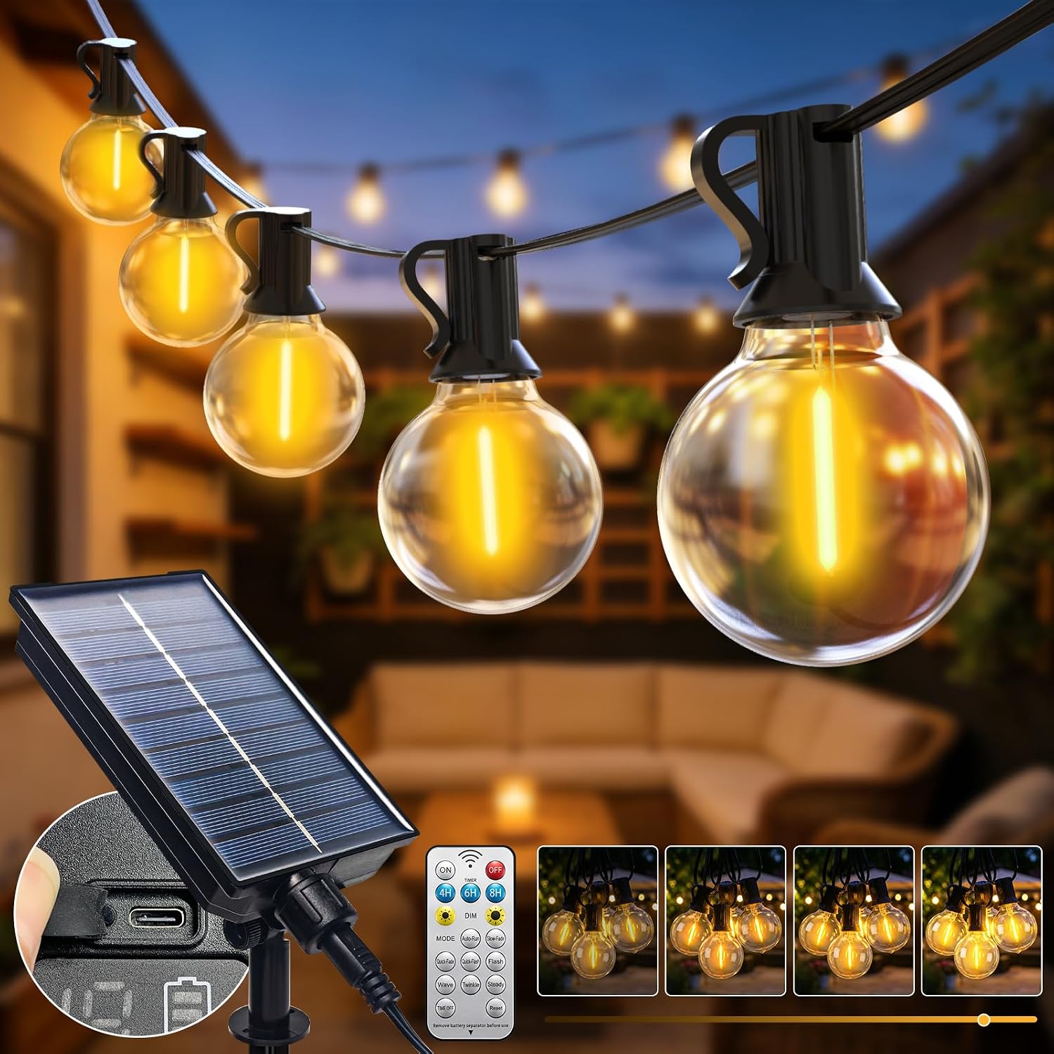 btfarm Solar Festoon Lights Outdoor with Remote, 20M Garden String Lights