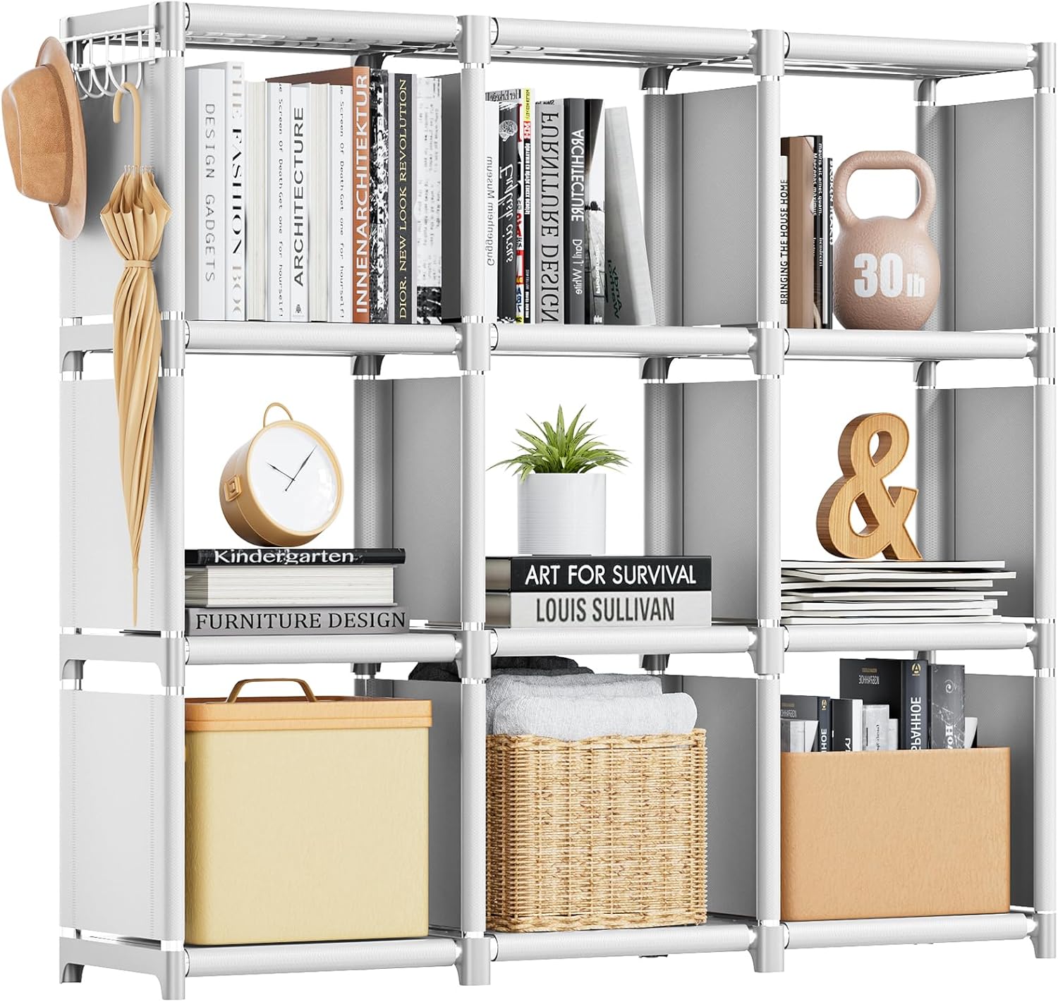 Mavivegue Book Shelf, 9 Cube Storage Organizer, DIY Bookcase, Metal Cube Bookshelf,Tall Book case for Bedroom, Living Room,Office,Closet Storage Organizer, White Cubicle Storage Rack