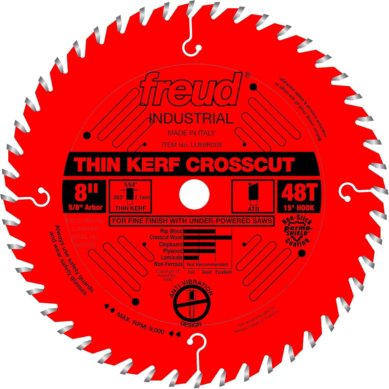 Freud LU88R008: 8" x 48T Thin Kerf Fine Finish Crosscut Blade