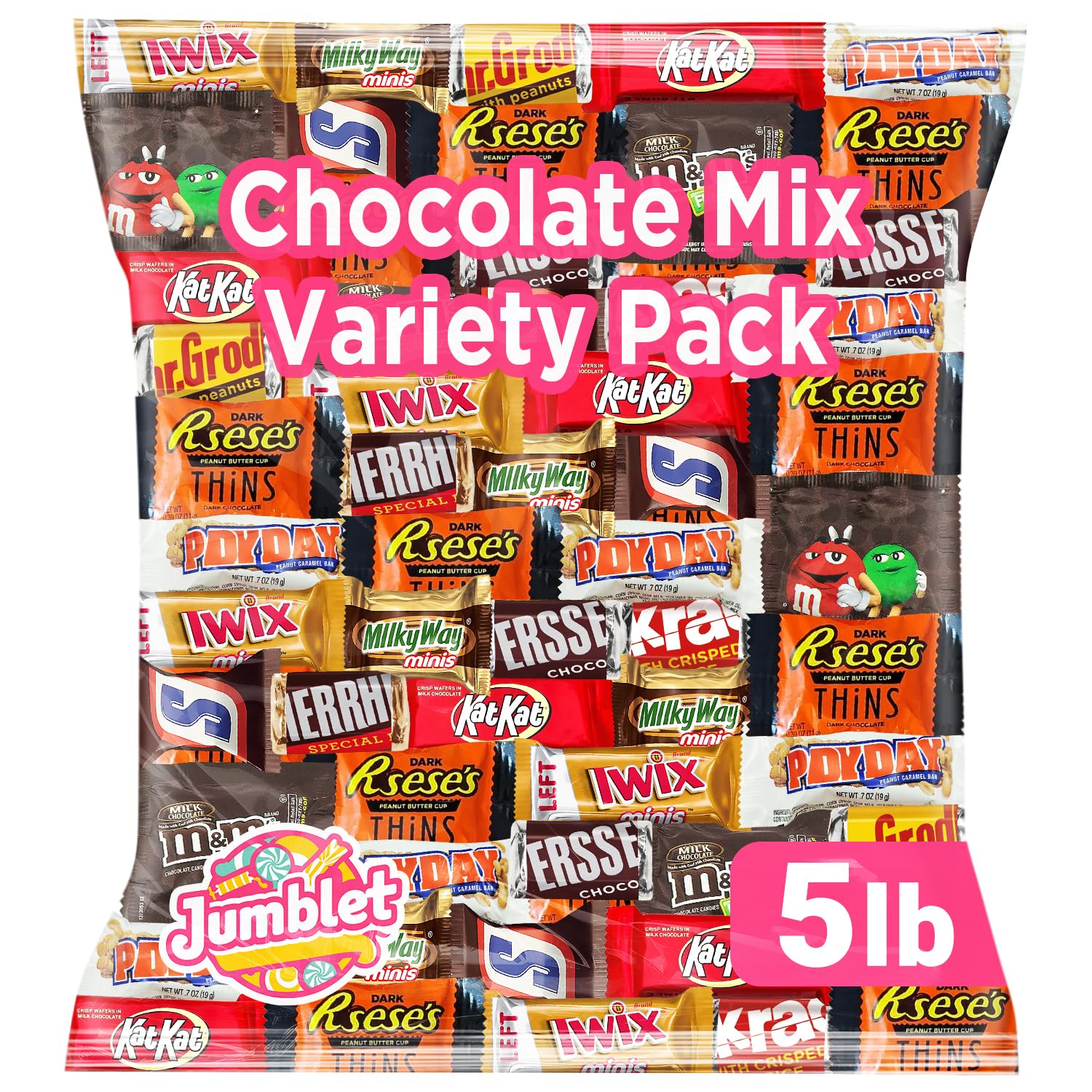 Chocolate Assorted Bulk Candy Variety Pack 5lb - Mini Chocolate Bars, Milk & Dark Chocolate Mix - Individually Wrapped Bulk Candy for Office Snacks, Party Favors and Bags