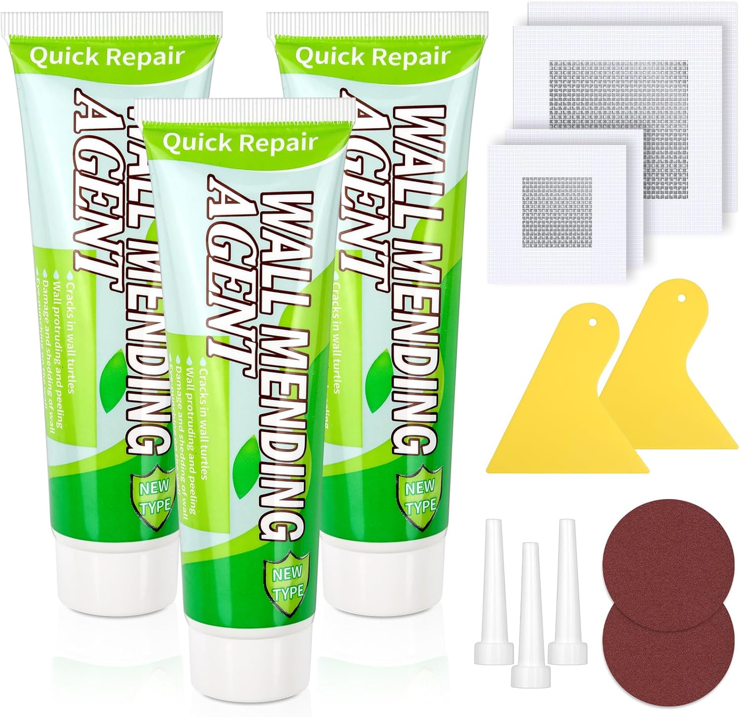 Mckanti Drywall Repair Kit - Spackle & Patch for Wall Holes, Includes 4 Pcs Drywall Patch, Sandpaper, Scraper
