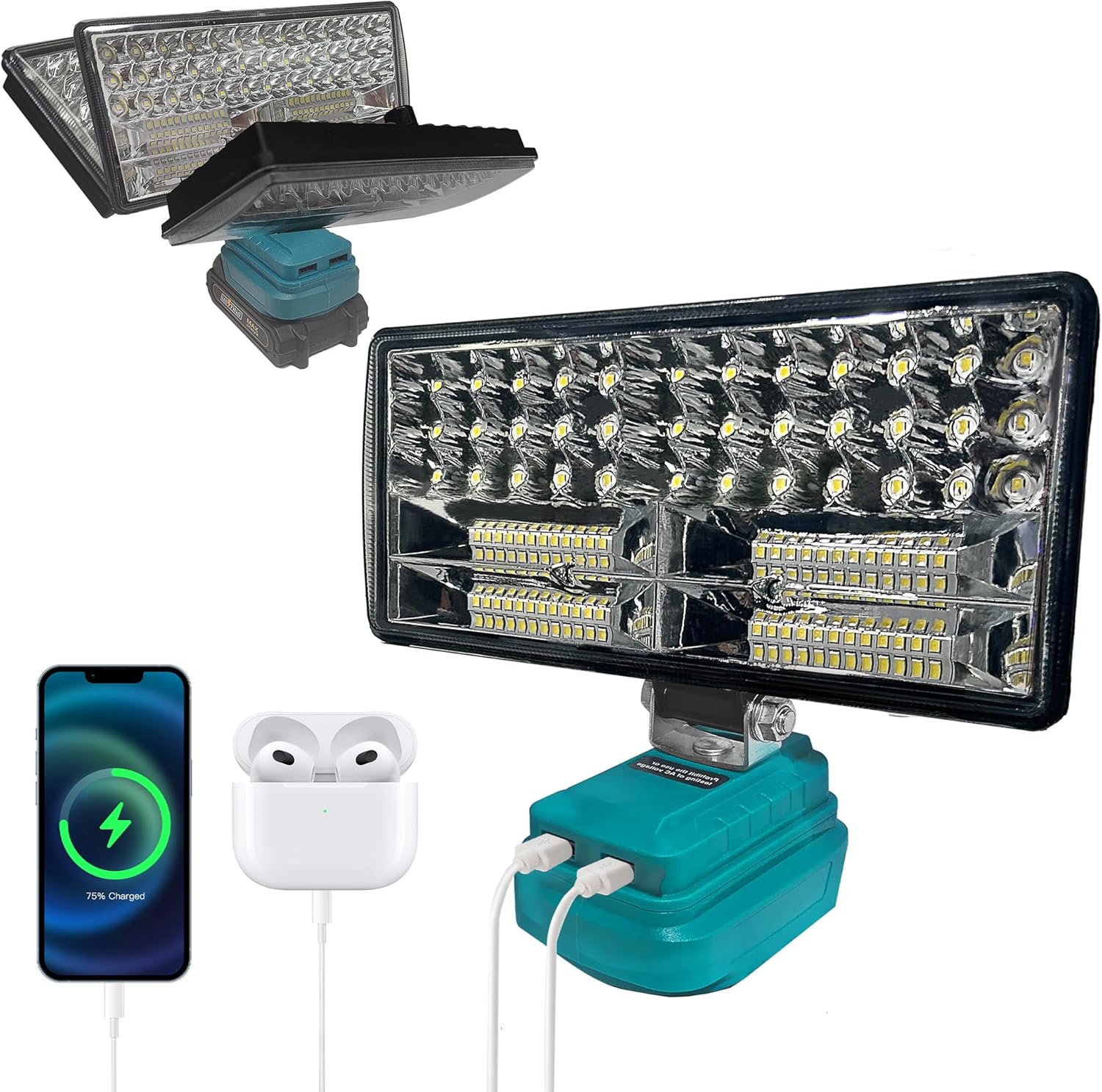 Cordless 90W LED Work Light for Makita 18V Battery, 6800 Lumen Battery Powered Lighting, Waterproof Jobsite Flood Lights for Construction Site, Workshop, Garage, Camping and Car Repairing (No Battery)