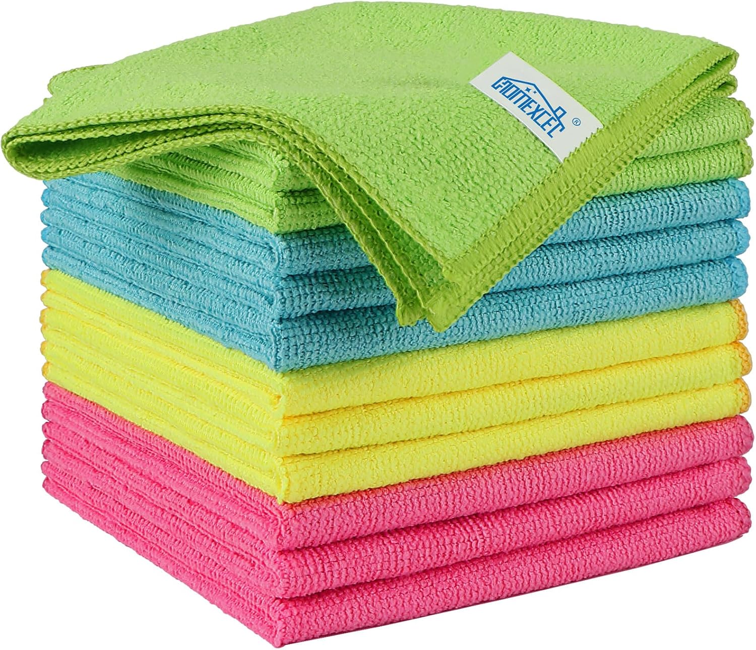 HOMEXCEL Microfibre Cloth,12 Pack Cleaning Rag,Microfibre Cleaning Cloths Towels with 4 Color Assorted,29 x 29 cm (Green/Blue/Yellow/Pink)