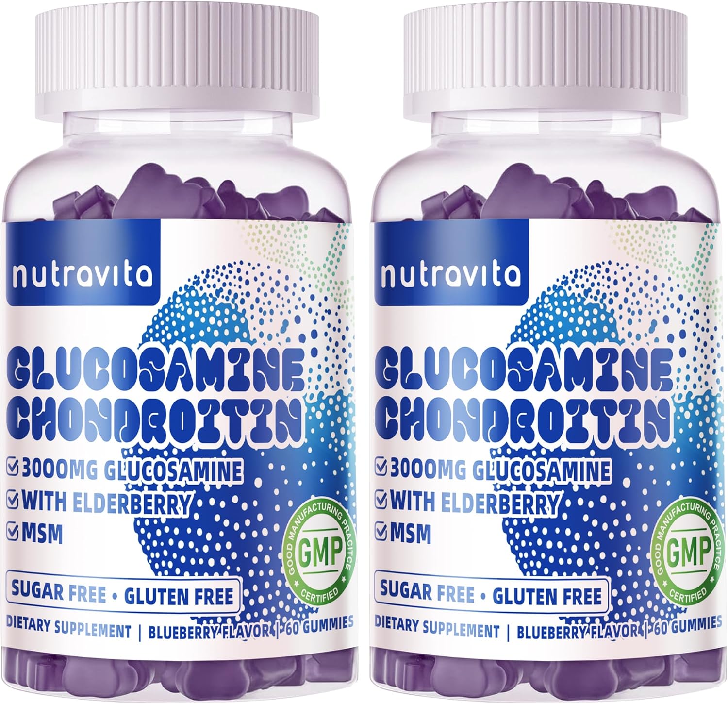 Glucosamine Chondroitin Gummies with MSM & Elderberry Extra Strength - Joint Support, Antioxidant Immune Support Supplement for Adults, Men & Women.120 Blueberry Chews