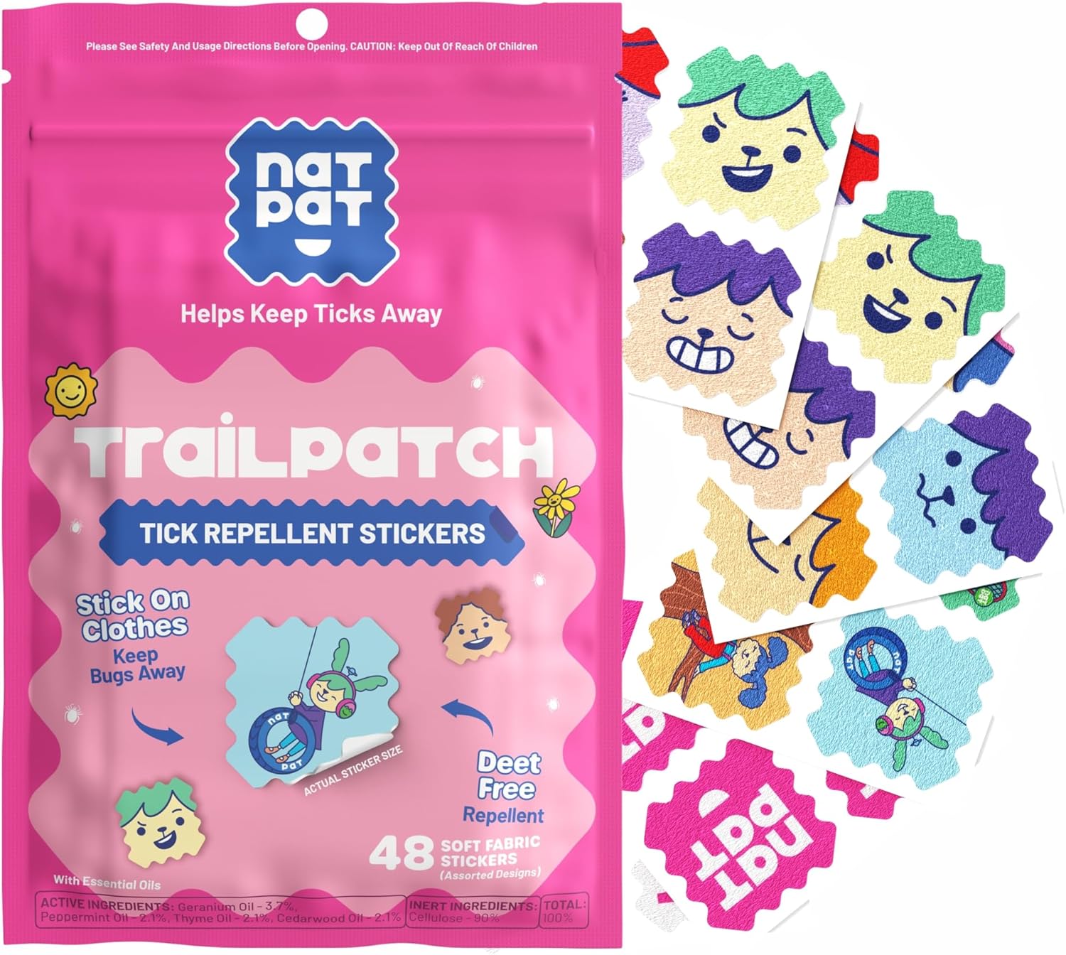 NATPAT TrailPatch Tick Repellent Stickers for Kids - All Natural Chemical Free Outdoor Bug Patch for Toddlers, Kids (48 Pack)