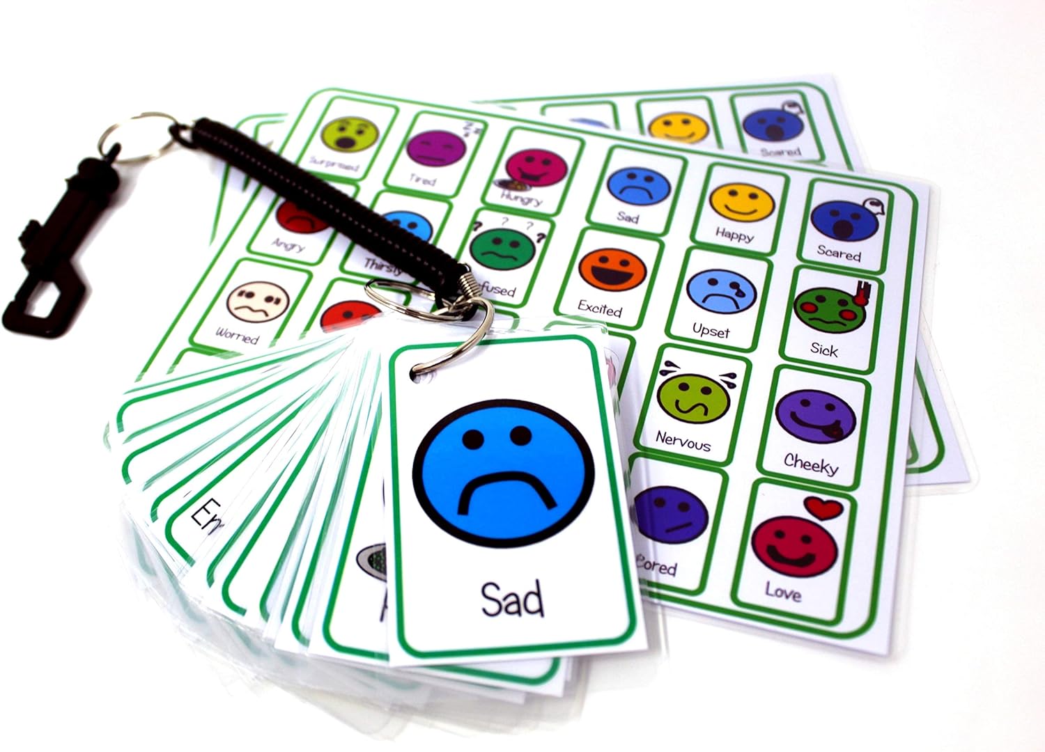 Feelings and Emotions Flash Card Pack - Special Needs Autism Cue Card & Bungee Set for carers schools senco